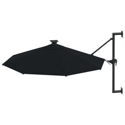 Wandparasol met LED's en metalen paal 300 cm zwart, Tuin en Terras, Parasols, Nieuw, Muurparasol, 3 tot 4 meter, Waterdicht, Ophalen of Verzenden