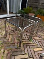 Vintage Glazen Bijzettafels - Set van 2, Ophalen, Minder dan 45 cm, Minder dan 55 cm, Gebruikt