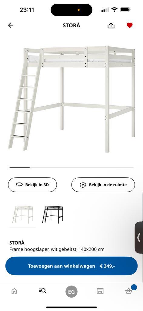 Hoogslaper ikea, Huis en Inrichting, Slaapkamer | Stapelbedden en Hoogslapers, Zo goed als nieuw, Hoogslaper, 140 cm, Overige maten