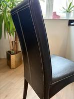 4 Donkerbruine leren eetkamerstoelen met hoge leuning, Huis en Inrichting, Stoelen, Ophalen, Gebruikt, Bruin, Leer