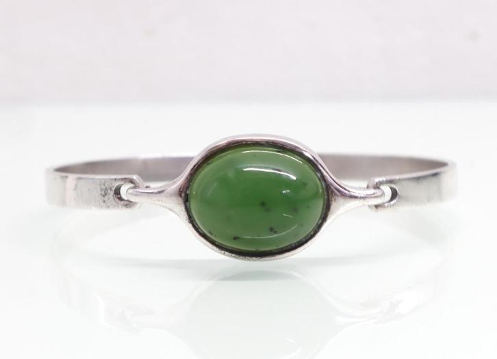 Vintage zilveren armband met jade, Sieraden, Tassen en Uiterlijk, Antieke sieraden, Armband, Zilver, Met edelsteen, Ophalen of Verzenden