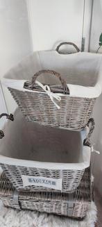 Diverse vintage grey wash / grijze manden, Ophalen, Gebruikt, Rechthoekig, Riet