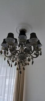 Elegante Kroonluchter met Zwarte Kapjes, Ophalen of Verzenden, Zo goed als nieuw, Glas, 50 tot 75 cm