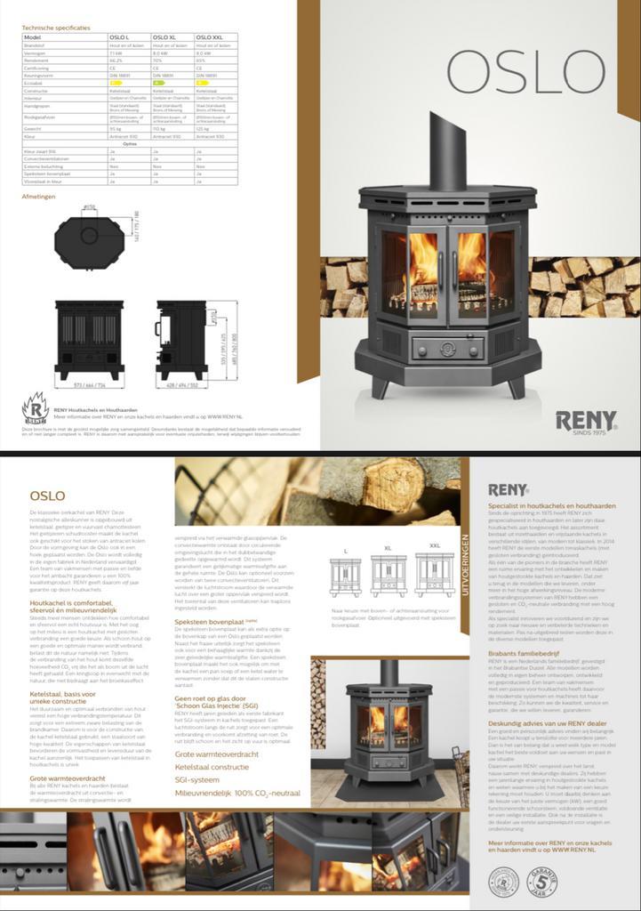 Reny Oslo Houtkachel L - Vrijstaand, Huis en Inrichting, Kachels, Gebruikt, Vrijstaand, Houtkachel, Hout, Ophalen
