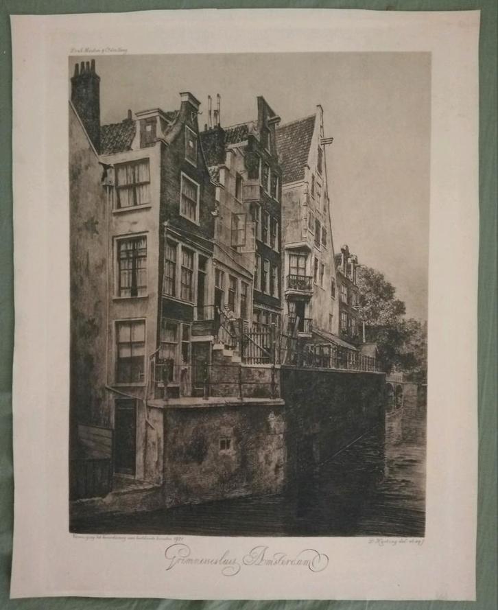 Dirk Harting - Grimnessesluis Amsterdam - Ets 1921, Antiek en Kunst, Kunst | Etsen en Gravures, Verzenden