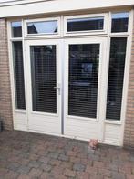 Houten tuindeuren/terrasdeuren incl. ramen, Ophalen, Glas, 80 tot 100 cm, 200 tot 215 cm