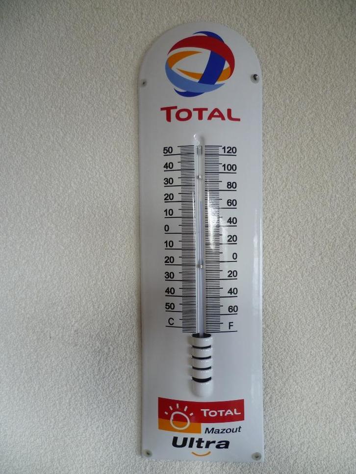 EMAILLE RECLAME THERMOMETER"TOTAL MAZOUT ULTRA"JAREN 80/90, Verzamelen, Merken en Reclamevoorwerpen, Nieuw, Reclamebord, Ophalen of Verzenden
