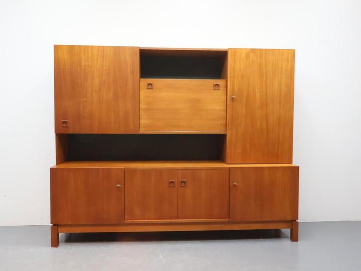 Vintage wandmeubel teak, Huis en Inrichting, Kasten | Wandmeubels, Gebruikt, 200 cm of meer, 150 tot 200 cm, 25 tot 50 cm, Met lade(s)
