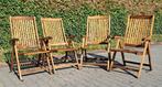 4 Populair Teak standenstoelen set 2, inklapbaar, Ophalen, Gebruikt, Teakhout, Verstelbaar