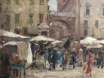 Schilderijtje Hendrik-Jan Wolter stadsscène Italië gouache beschikbaar voor biedingen
