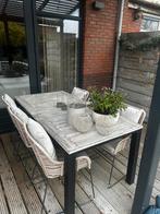 Tuintafel met 6 riviera maison wicker tuinstoelen, Ophalen of Verzenden, Zo goed als nieuw, Teakhout