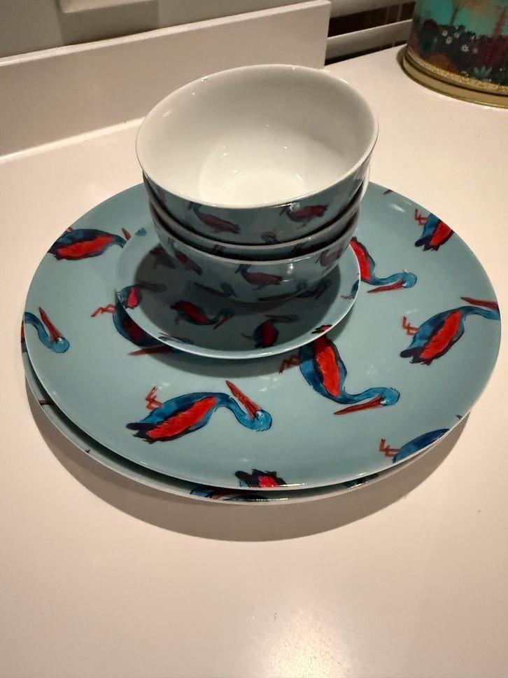 Fabienne Chapot Servies met Reiger Motief, Huis en Inrichting, Keuken | Servies, Gebruikt, Kop(pen) en/of Schotel(s), Overige stijlen