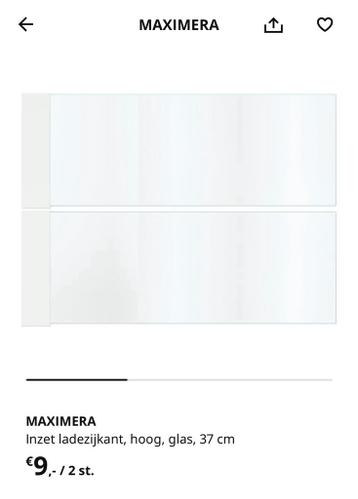 2x glas inzet ladezijkant hoog / ikea maximera 102.388.60 - afbeelding 1