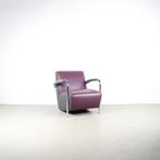 1x Leolux Scylla Fauteuil Laag Paars Leer/Grijs Stof+ Hocker, Niet ingevuld, Niet ingevuld, 75 tot 100 cm, Ophalen of Verzenden