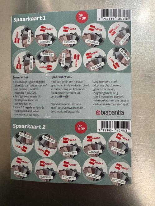 Dekamarkt spaarkaart Brabantia keukenlinnen, Hobby en Vrije tijd, Spaarzegeltjes, Volle spaarkaart, Winkel, Super of Benzinepomp