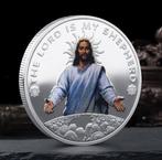 verzilverde God penning Jezus Christus devotie amulet, Ophalen of Verzenden, Overige materialen