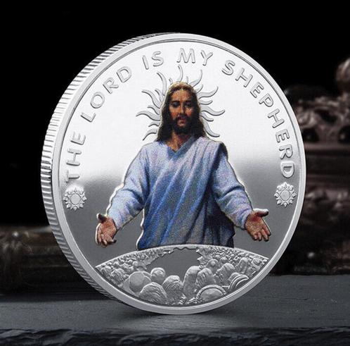 verzilverde God penning Jezus Christus devotie amulet, Postzegels en Munten, Penningen en Medailles, Overige materialen, Ophalen of Verzenden