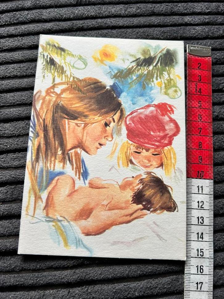 15. Oude wenskaart kind moeder School de Rhynenburch, Diversen, Wenskaarten, Gebruikt, Ophalen of Verzenden