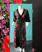 Vintage originele jaren 70 maxi-jurk zwart/gebloemd maat 36, Verzenden, Zwart, Vintage, Maat 36 (S)