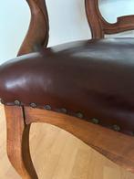 Antieke fauteuil bruin lederen bekleding(ophalen Hillegom), Ophalen