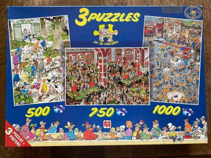 Jan van Haasteren - 3 in 1 puzzel doos (80105), Hobby en Vrije tijd, Denksport en Puzzels, Zo goed als nieuw, Legpuzzel, 500 t/m 1500 stukjes