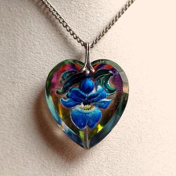 Vintage retro ketting glas blauwe bloem gentiaan jaren '50