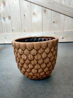 Bloempot oker met bladstructuur, Ophalen, Rond, Zo goed als nieuw, Minder dan 25 cm
