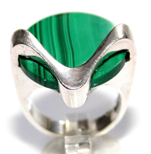 Sterling Zilver Malachiet Scandinavisch Design Ring, Sieraden, Tassen en Uiterlijk, Antieke sieraden, Ring, Zilver, Met edelsteen