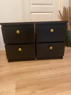 Zwarte nachtkastjes van hout met gouden knoppen - Set van 2, Ophalen, Minder dan 45 cm, Zo goed als nieuw, Minder dan 55 cm