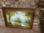 Landschap schilderij met gouden lijst €65, Antiek en Kunst, Ophalen of Verzenden