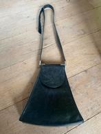 Vintage lederen schoudertas zwart zilver accenten Disting, Overige merken, Gebruikt, Verzenden, Zwart