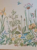 Franse Brocante Gobelin borduur wilde bloemen schilderij, Ophalen of Verzenden