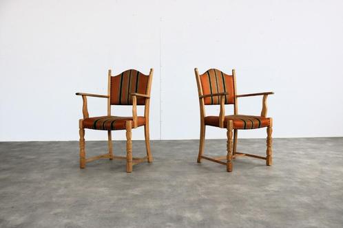 brutalist eetkamerstoelen | vintage stoelen | Deens, Huis en Inrichting, Stoelen, Gebruikt, Twee, Hout, Stof, Ophalen of Verzenden