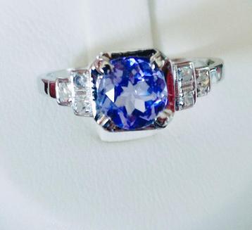 Artdeco platinum ring met tanzaniet en diamanten, cert ALGT  beschikbaar voor biedingen