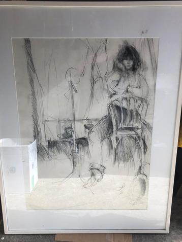 Gevraagd signatuur van deze potlood/houtskool tekening beschikbaar voor biedingen