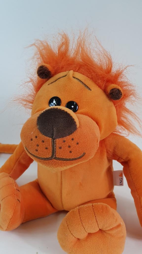 ING Oranje Spaarleeuw, leeuw knuffel en spaarpot. 4C11, Verzamelen, Spaarpotten, Gebruikt, Dier, Metaal of Blik, Ophalen of Verzenden