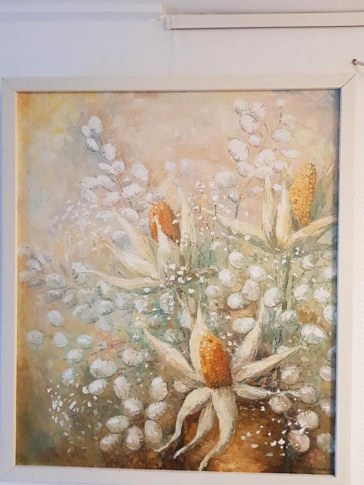 Schilderij maiskolven N. van Lunenborgh, Antiek en Kunst, Kunst | Schilderijen | Klassiek, Ophalen of Verzenden