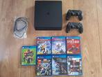 PS4 Slim met spellen, Ophalen, Zo goed als nieuw, Met 2 controllers, Slim