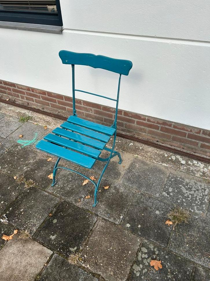 Blauwe tuinstoel - Opklapbaar, Huis en Inrichting, Stoelen, Gebruikt, Eén, Hout, Blauw, Ophalen