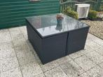 Tuinset met 4 stoelen en glasplaat tafel - 1.30x1.30m, Tuin en Terras, Tuinsets en Loungesets, 4 zitplaatsen, Kunststof, Gebruikt