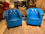 2 x Engelse chesterfield tub fauteuils Blauw Springvale, Huis en Inrichting, Fauteuils, Gebruikt, Ophalen of Verzenden, 75 tot 100 cm
