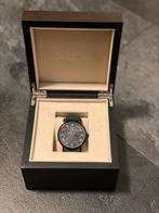 Olivier Bruyneel zwart, Sieraden, Tassen en Uiterlijk, Horloges | Heren, Overige merken, Leer, Staal, Polshorloge