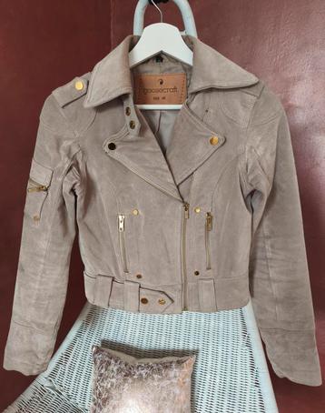 Goosecraft - Beige suède echt leer biker jasje - mt xs beschikbaar voor biedingen