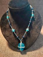 Vintage Murano glazen ketting blauw en kobaltblauw, Met kristal, Zo goed als nieuw, Steen of Mineraal, Verzenden