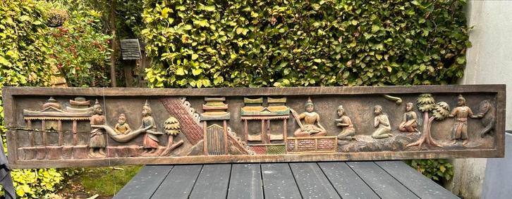 Thais Houtsnijwerk Paneel - 165cm, Antiek en Kunst, Kunst | Beelden en Houtsnijwerken, Ophalen of Verzenden
