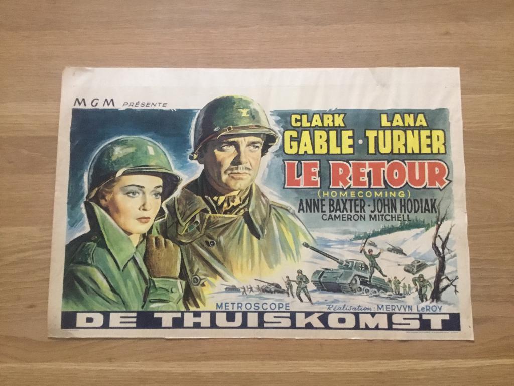 Filmposter Homecoming le retour met Clark Gable (NL), Ophalen of Verzenden, Gebruikt, Film, Poster