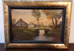Schilderij: Landschap met boerderij en water, Ophalen of Verzenden