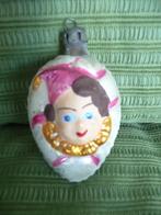 Antieke zilverkleurige glazen kerstbal gezichtje harlekijn, Diversen, Ophalen of Verzenden, Gebruikt