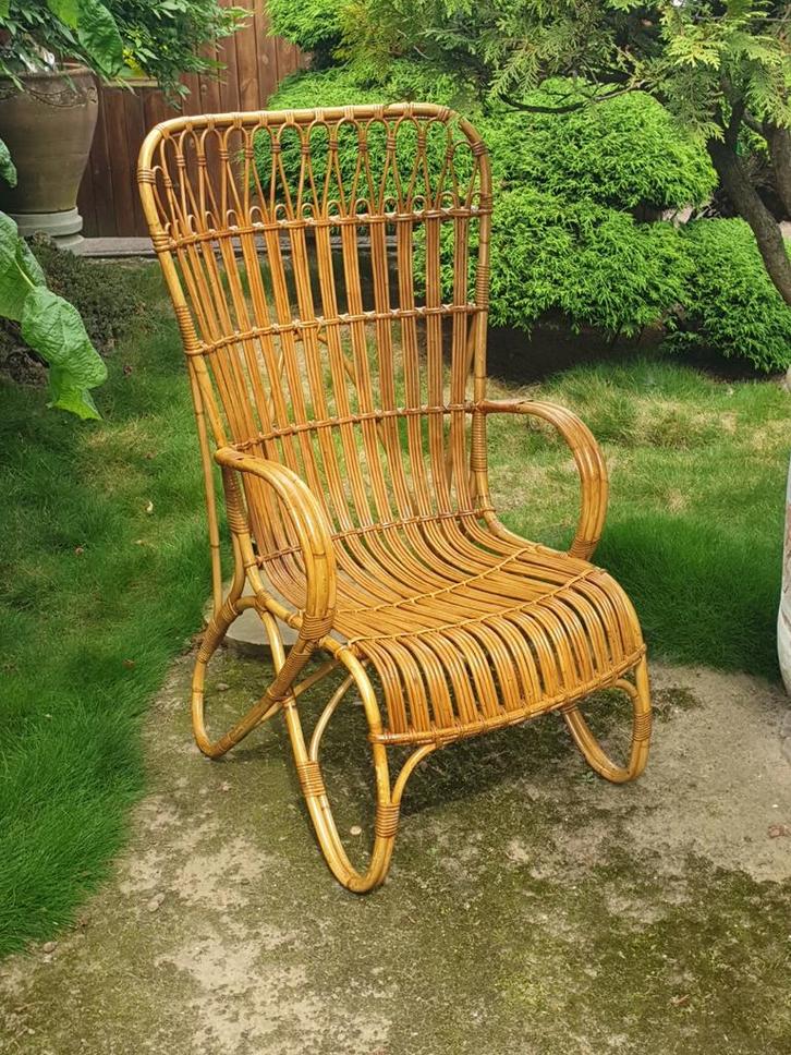 Mooie Vintage Rotan Luxe Rohé Stoel / Fauteuil, Huis en Inrichting, Stoelen, Gebruikt, Ophalen