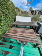 Buitentafel met banken gemaakt door Rotterdamse arcitect, Ophalen of Verzenden, Zo goed als nieuw, Rechthoekig, Hout